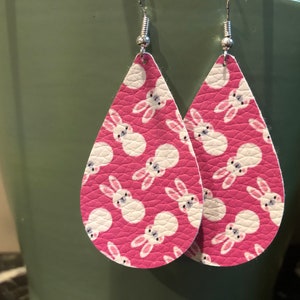 Easter Pattern-Faux Leather Earrings- Teardrop Design