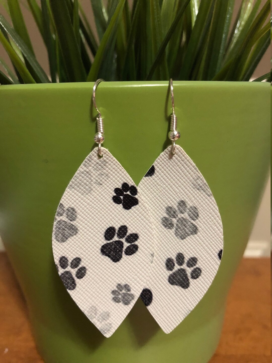 Dog Print Earrings Faux Leather Leaf Design - Etsy