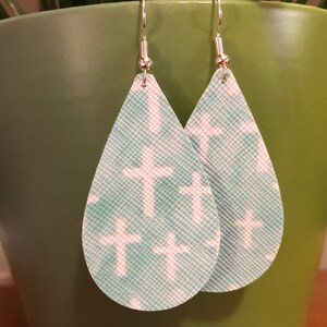 Faith Pattern- Faux Leather Earrings- Teardrop Design