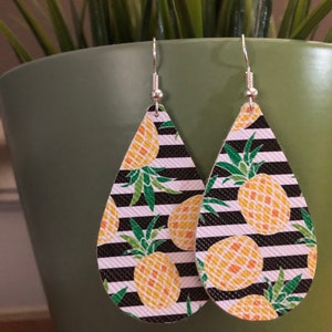 Pineapple Pattern- Faux Leather Earrings- Teardrop Design