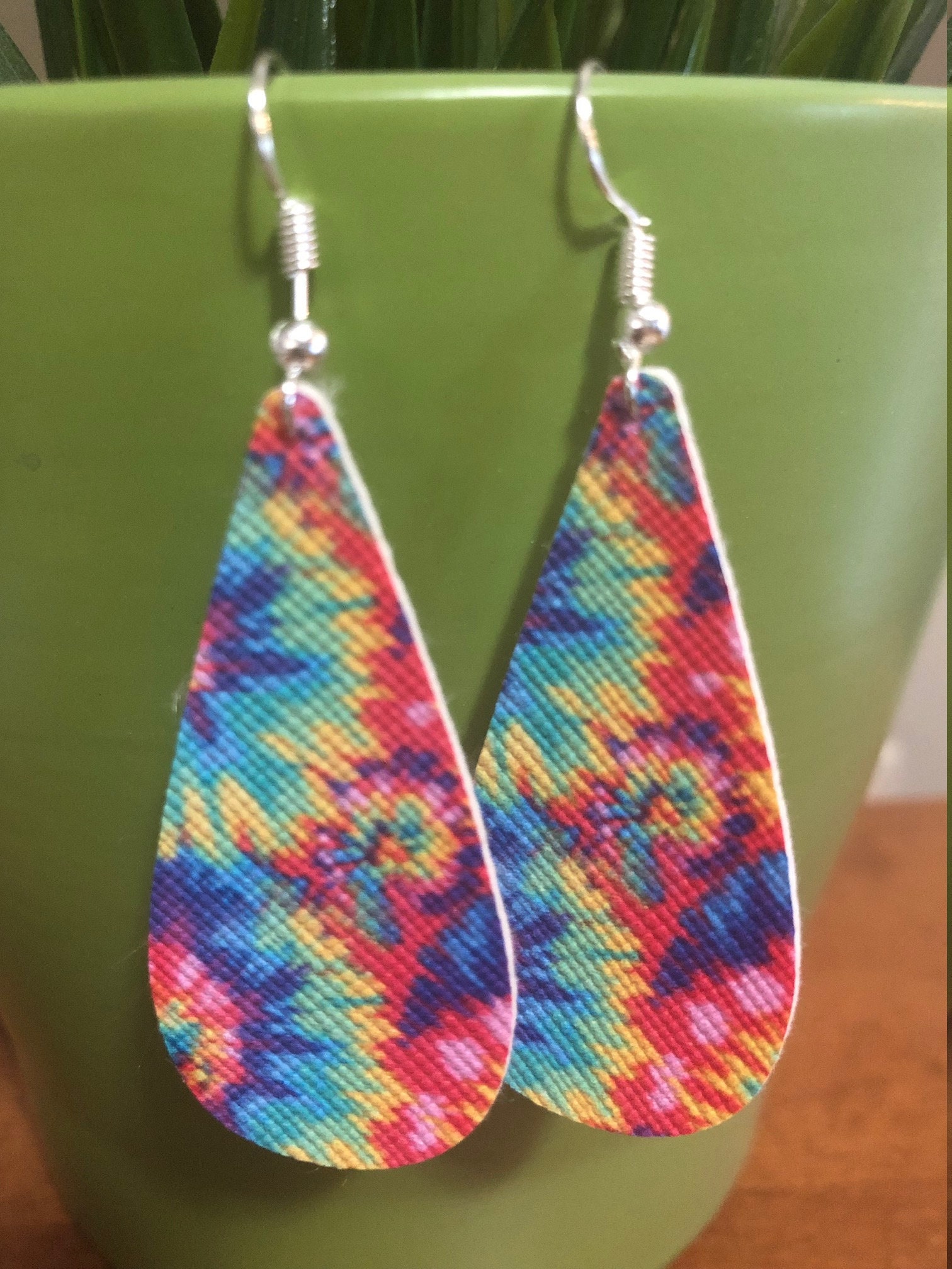 Tiedye Pattern Faux Leather Earrings Teardrop Design Etsy