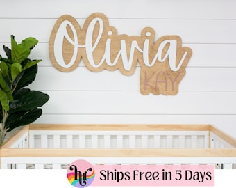 Custom wood name sign | Boho name sign | Girl Name Sign | Above crib sign | Baby shower gift | Layered Name Sign | Large wood name sign