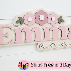 Custom wood name sign | Boho name sign | Girls Name Sign | Above crib sign | Baby shower gift | Daisy wood sign  | Retro Nursery Sign