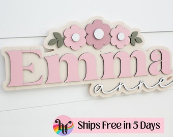 Custom wood name sign | Boho name sign | Girls Name Sign | Above crib sign | Baby shower gift | Daisy wood sign  | Retro Nursery Sign