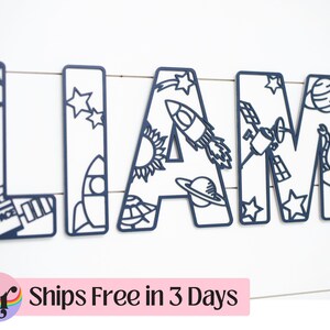 Spaceship nursery name sign | name sign | baby name sign | name sign for nursery boys | wooden name sign | custom name sign | Holiday gift