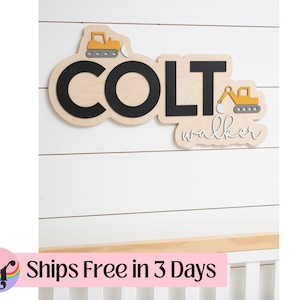 Construction wood nursery name sign |  name sign for nursery boy | above crib sign | baby shower gift | nursery decor | Construction nursery