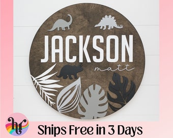 Dinosaur wood nursery name sign |  name sign for nursery boy | above crib sign |   baby shower gift | nursery decor | Dinosaur nursery