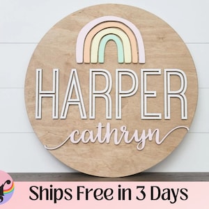 Rainbow round wood nursery name sign, name sign for nursery girl, boy, above crib sign  baby shower gift, nursery decor, boho nursery decor