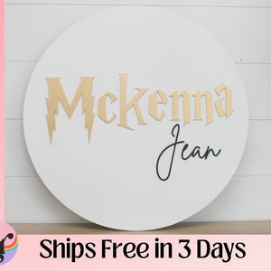 Wizard round wood nursery name sign 24&quot;, name sign for nursery girl, boy, above crib sign  baby shower gift, nursery decor, round preview