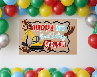 Banner de cumpleaños personalizado, banner de evento personalizado, banner personalizado, tema de cumpleaños de construcción, letrero de tercer cumpleaños, cumpleaños de niños