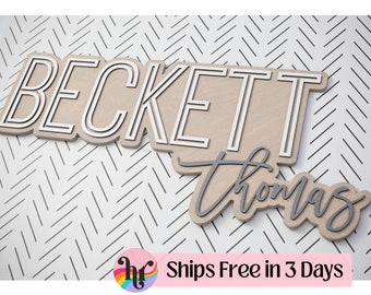 Large name sign for nursery | Nursery sign with middle name | Boho Nursery sign | Boys nursery sign| Layered Name Sign | House of Rounds