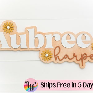 Custom wood name sign | Boho name sign | Girls Name Sign | House of Rounds | Daisy wood sign | Bubble Sign | Nursery Themes | Charlotte Sign