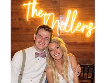 Family name neon sign |  neon name sign | wedding backdrop | wedding decor |  last name neon sign |  neon wedding sign |  custom neon sign