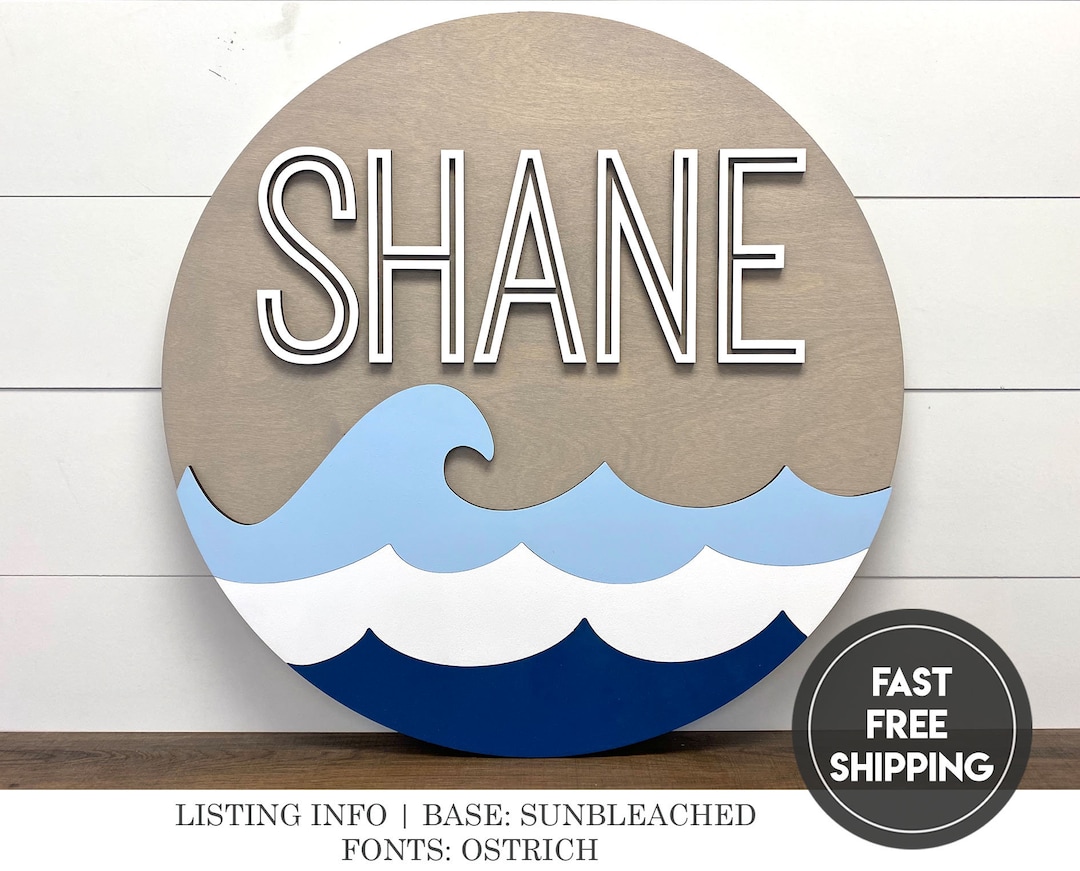 Ocean Wave Round Wood Nursery Name Sign 24", Name Sign for Nursery Boy ...