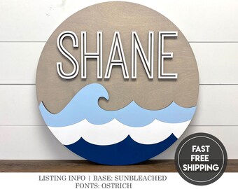 Ocean wave round wood nursery name sign 24", name sign for nursery boy, above crib sign  baby shower gift, nursery decor, round preview