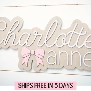 Bow nursery name sign | name sign | baby name sign | name sign for nursery girl | wooden name sign | nursery decor | custom name sign
