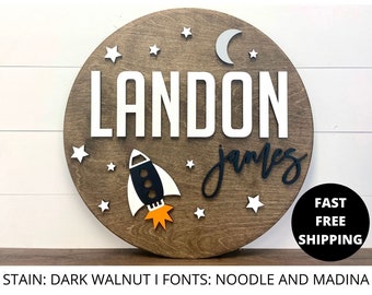 Space themed wood nursery name sign 24", name sign for nursery boy, above crib sign  baby shower gift, nursery decor, galaxy bedroom
