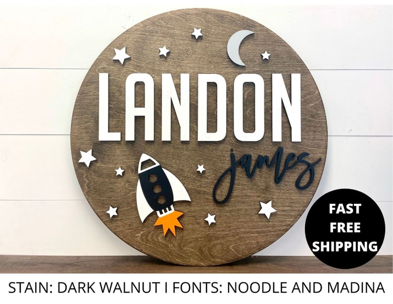 Space themed wood nursery name sign 24', name sign for nursery boy, above crib sign  baby shower gift, nursery decor, galaxy bedroom 