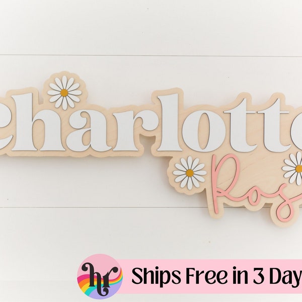 Custom wood name sign | Boho name sign | Girls Name Sign | Above crib sign | Baby shower gift | Daisy wood sign  | Retro Nursery Sign