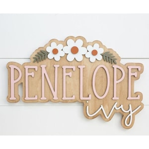 Custom wood name sign | Boho name sign | Girls Name Sign | Above crib sign | Baby shower gift | Daisy wood sign  | Retro Nursery Sign