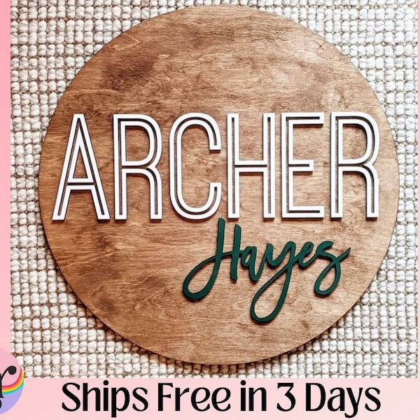 Letrero redondo de madera para nombre de guardería, letrero para niña o niño, letrero para cuna, regalo para baby shower, decoración de guardería, guardería bohemia, tablero para nombres