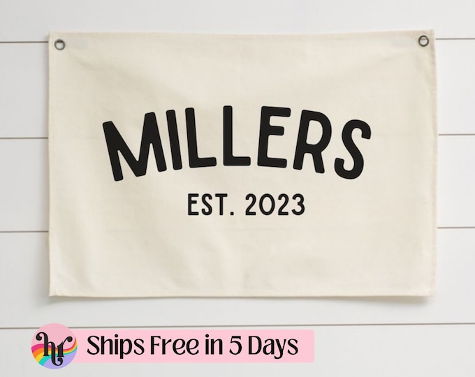 Personalized last name canvas banner | Custom name flag | Last name sign | New Home Present | Closing present | Wedding Present