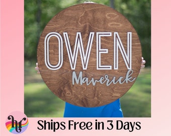Round name sign 24&quot;, name sign for nursery girl, boy, above crib sign  baby shower gift, nursery decor, round preview