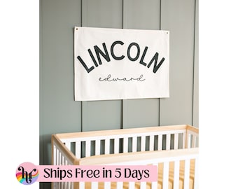 Personalized canvas banner | Baby name flag | Custom name flag | Above crib sign | Baby shower gift | Boho nursery decor | House of Rounds