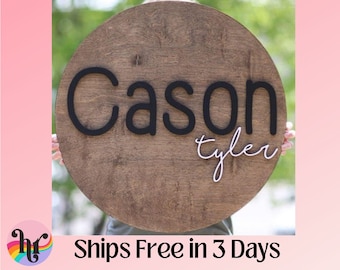 Round wood nursery name sign 24&quot;, name sign for nursery girl, boy, above crib sign  baby shower gift, nursery decor, round preview