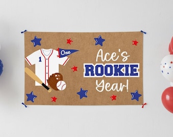 Banner de cumpleaños personalizado, banner de evento personalizado, banner personalizado, tema de cumpleaños de béisbol, letrero de primer cumpleaños, cumpleaños de niños, año de novato