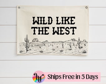 Wild like the west canvas banner | Baby name flag | Custom name flag | Desert Nursery | Cactus Nursery | Western Nursery | nursery decor