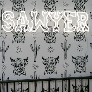 Nursery neon name sign | Western nursery decor | boy Name Sign | Above crib sign | Baby shower gift | Boho neon sign | Western Neon