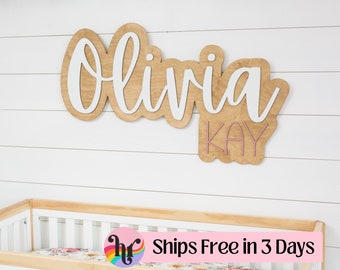 Custom wood name sign | Boho name sign | Girl Name Sign | Above crib sign | Baby shower gift | Layered Name Sign | Large wood name sign