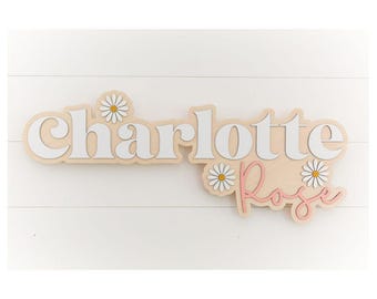 Custom wood name sign | Boho name sign | Girls Name Sign | Above crib sign | Baby shower gift | Daisy wood sign  | Retro Nursery Sign
