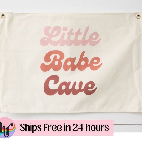 Little Babe Cave canvas banner | Baby name flag | Custom name flag | Playroom decor  | Girls room decor | Boho nursery decor