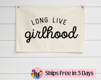 Long live girlhood canvas banner | Baby name flag | Custom name flag | Playroom decor  | Girls room decor | Boho nursery decor