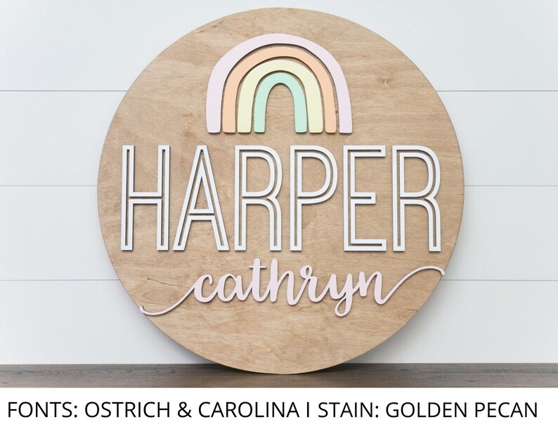 Rainbow round wood nursery name sign 24 