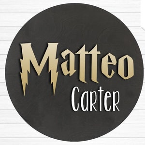 Wizard round wood nursery name sign, name sign for nursery girl, boy, above crib sign  baby shower gift, nursery decor, round preview