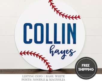 Baseball round wood nursery name sign 24", name sign for nursery girl, boy, above crib sign  baby shower gift, nursery decor, round preview