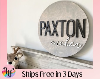Round name sign, name sign for nursery girl, boy, above crib sign  baby shower gift, nursery decor, large wood sign, circle sign