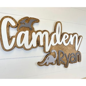 Dinosaur wood nursery name sign |  name sign for nursery boy | above crib sign |   baby shower gift | nursery decor | Dinosaur nursery