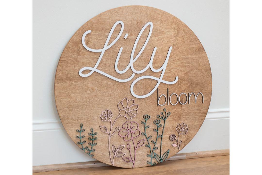 Floral Nursery Name Sign , Wildflower Sign, Above Crib Sign Baby Shower ...