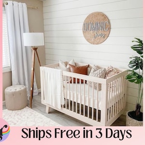 Round wood nursery name sign 24&quot;, name sign for nursery girl, boy, above crib sign  baby shower gift, nursery decor, round preview