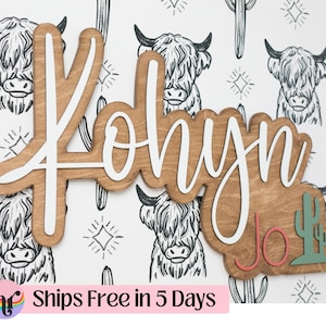 Nursery name sign | Western nursery decor | boy Name Sign | Above crib sign | Baby shower gift | Cactus wood sign| Large wood name sign