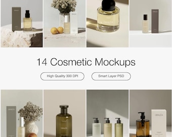 Paquete de maquetas de cosméticos de lujo, empaque PSD y branding de belleza (descarga digital)