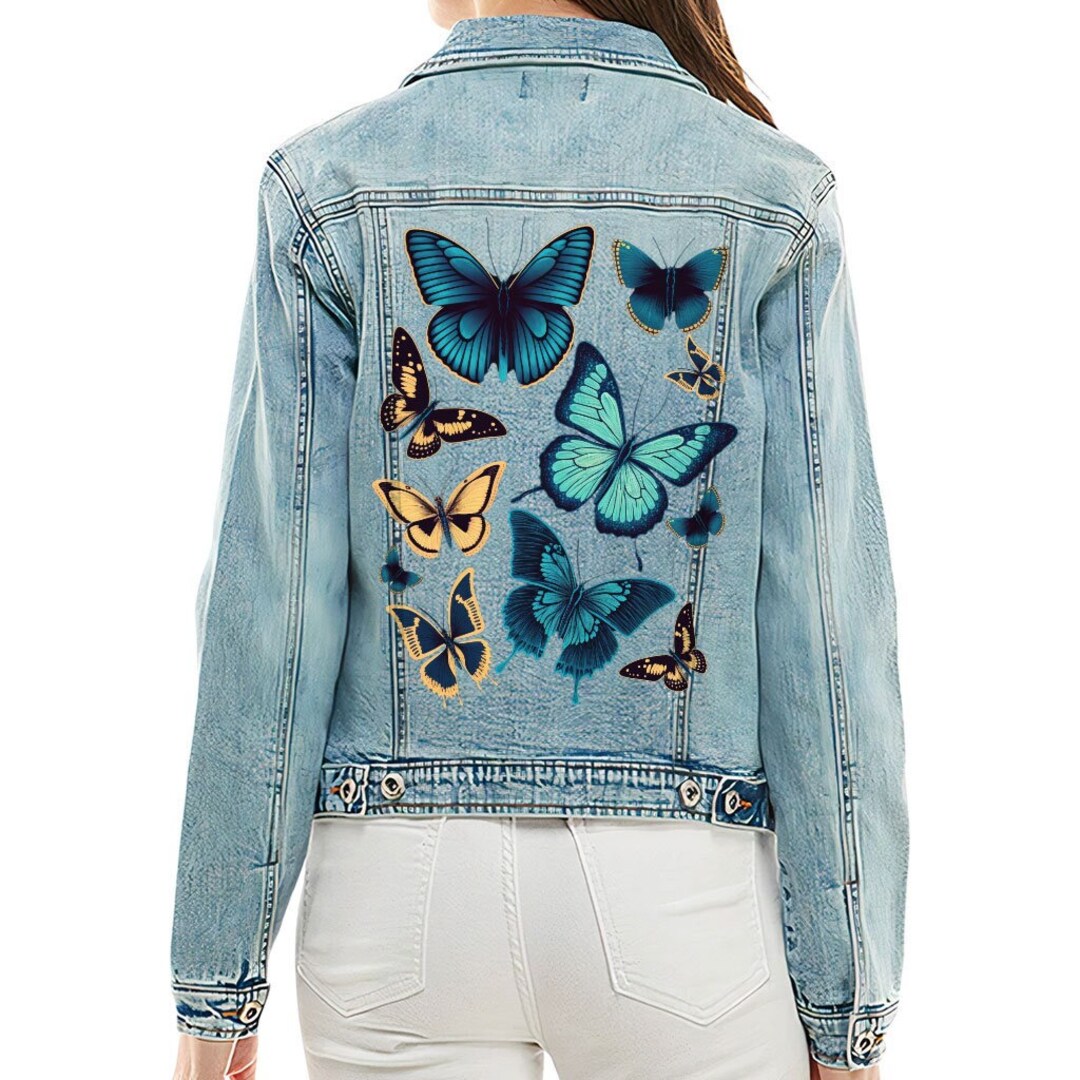 Butterfly and Flower Embroidered Denim Jacket Fashionable Etsy