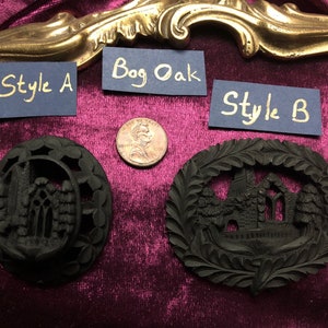 Reproduction Victorian Sentimental Mourning Large Bog Oak Brooches, Your Choice from 2 Styles of Muckross Abbey brooches!