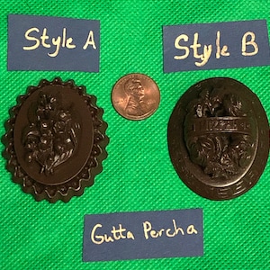 Reproduction Victorian Mourning Sentimental High relief Gutta Percha Brooch, Your choice of Lily of the Valley or Mitzpah with Roses!