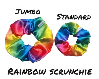 Rainbow Scrunchie, Rainbow Satin Scrunchie, Jumbo Scrunchie, Pride Scrunchie, Lgbtq+ scrunchie, Ally Scrunchie