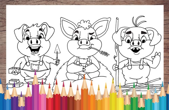 Download 3 Little Pigs Colouring Page Etsy